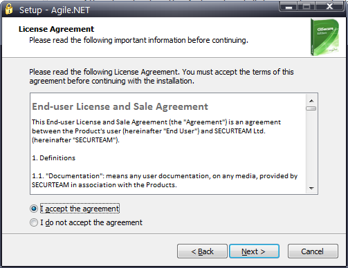 Agile.net installer EULA agreement