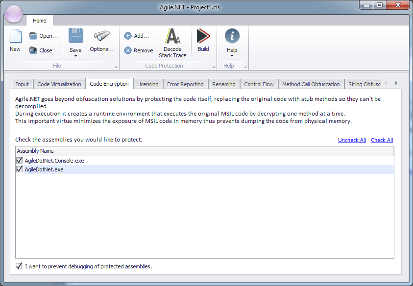 Agile.net code encryption tab